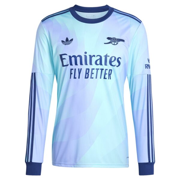 Declan Rice Arsenal adidas 2024/25 Third Long Sleeve Player Jersey - Aqua - Image 2