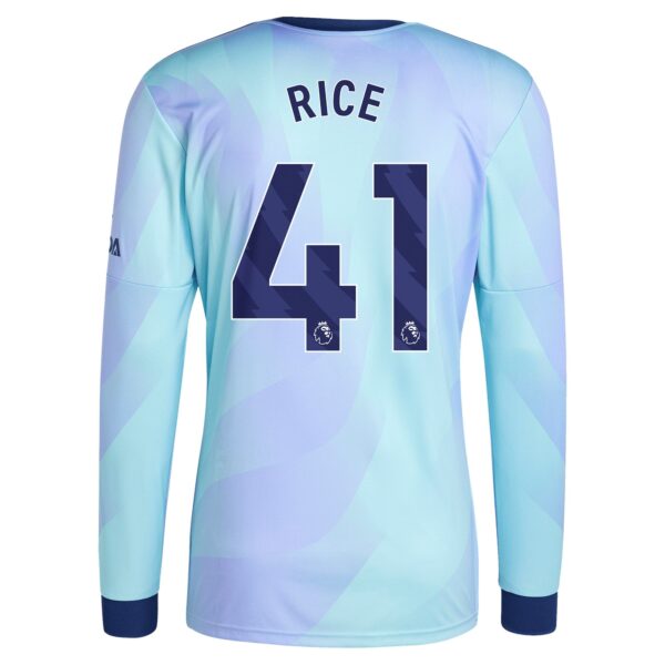 Declan Rice Arsenal adidas 2024/25 Third Long Sleeve Player Jersey - Aqua - Image 3
