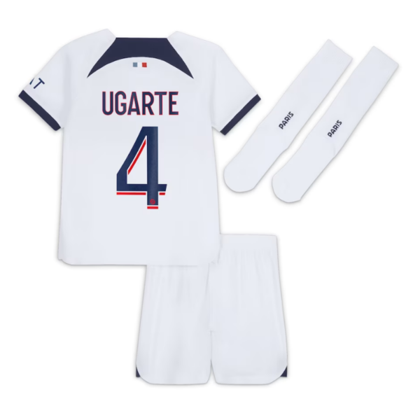 Paris Saint-Germain Away Kit 2023-24 - Little Kids with Player Ugarte 4 printing Jersey - White - Image 2