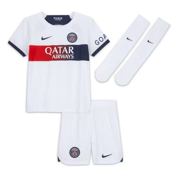 Paris Saint-Germain Away Kit 2023-24 - Little Kids with Player Ugarte 4 printing Jersey - White - Image 3