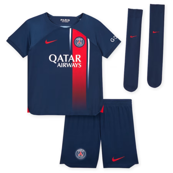 Paris Saint-Germain Team Home Kit 2023-24 - Little Kids with Mbappé 7 printing Jersey - Blue - Image 3