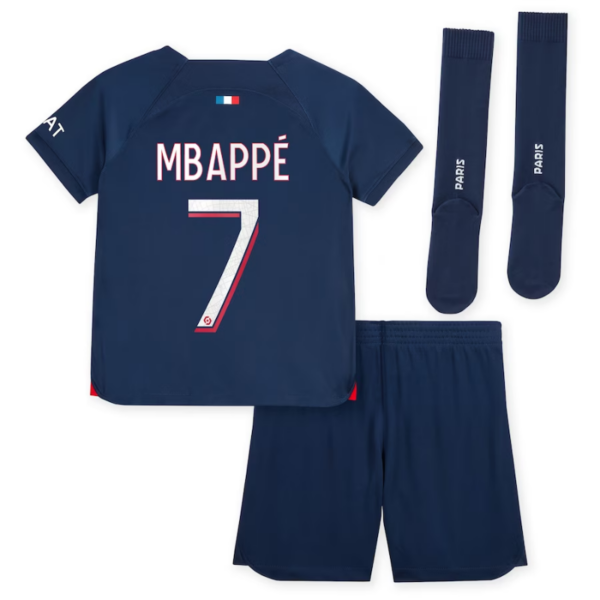 Paris Saint-Germain Team Home Kit 2023-24 - Little Kids with Mbappé 7 printing Jersey - Blue - Image 2