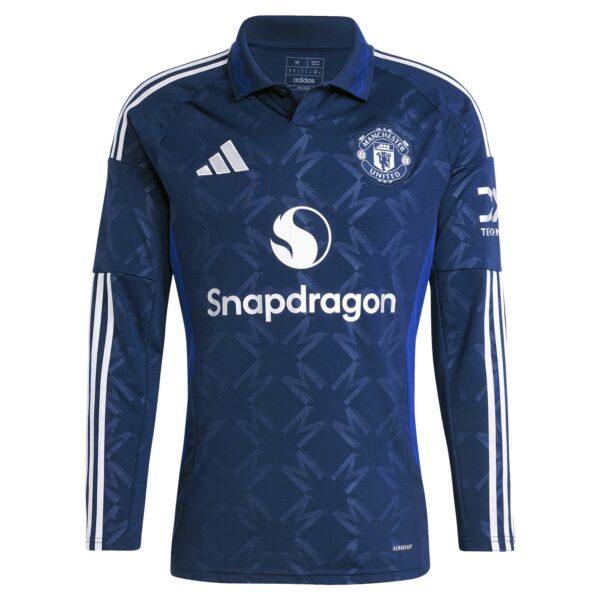 Manchester United adidas Away Shirt 2024-25 - Long Sleeve Custom Jersey - Blue - Image 2